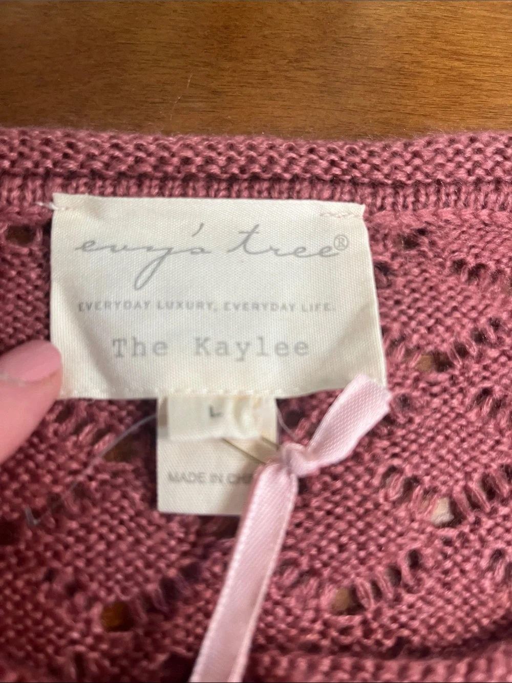 NWT evy's tree mauve rose-pink eyelet yoke button-front cardigan LARGE